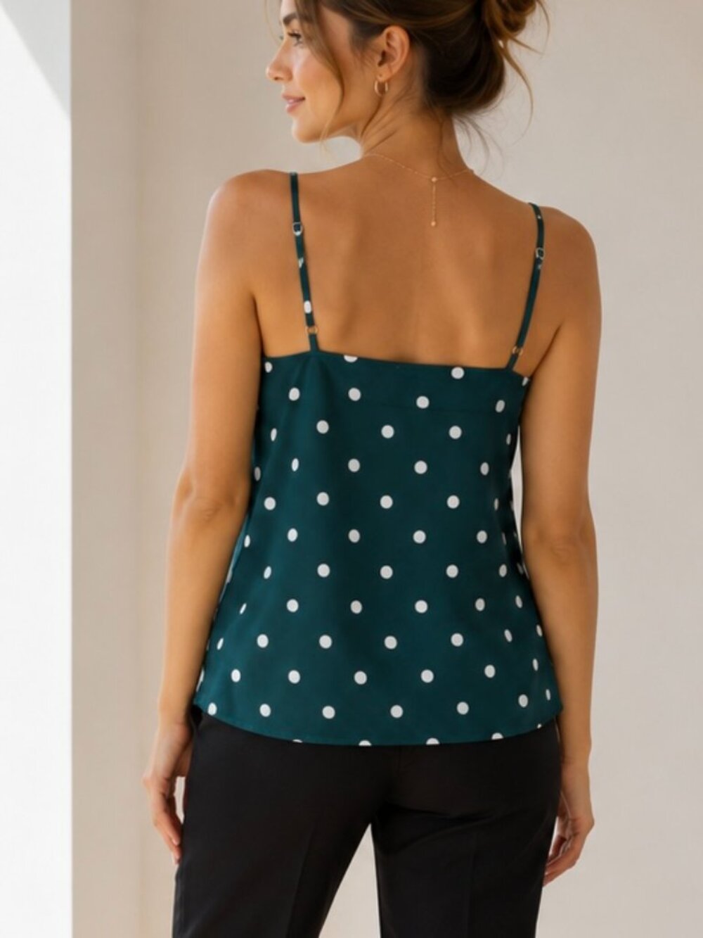 LOFT Teal Polka Dot Cowl Neck Cami Tank Medium Silky Adjustable Strap - Picture 9 of 9